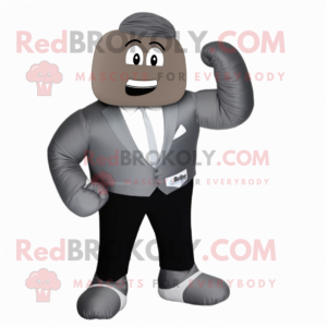 Gray Boxing Glove mascot costume character dressed with a Dress Pants and Bow ties