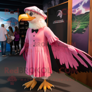 Pink Haast'S Eagle mascot costume character dressed with a Maxi Dress and Berets