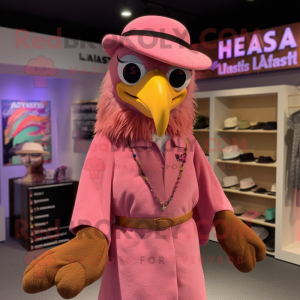 Pink Haast'S Eagle mascot costume character dressed with a Maxi Dress and Berets
