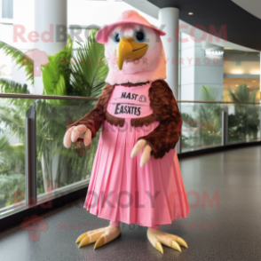 Pink Haast'S Eagle mascot costume character dressed with a Maxi Dress and Berets