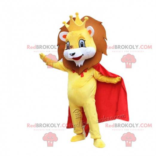 Yellow lion mascot with a red cape and a crown - Redbrokoly.com