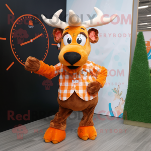 Orange Elk mascot costume character dressed with a Dress Shirt and Digital watches