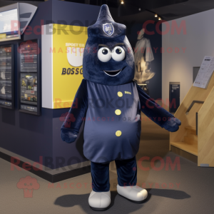 Navy Squash mascot costume character dressed with a Hoodie and Tie pins