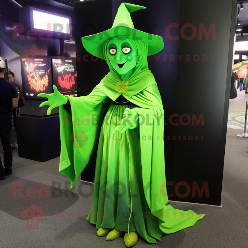 Lime Green Witch mascot costume character dressed with a Cover-up and Wraps