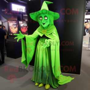 Lime Green Witch mascot costume character dressed with a Cover-up and Wraps