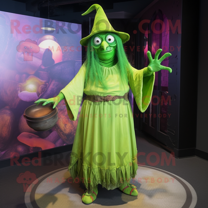 Lime Green Witch mascot costume character dressed with a Cover-up and Wraps Lime Green Witch mascot costume character dressed with a Cover-up and Wraps