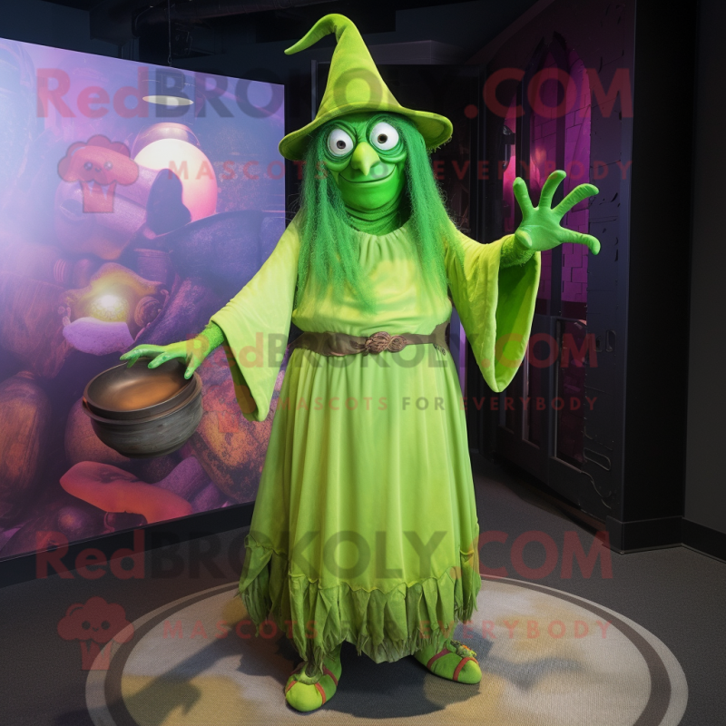 Lime Green Witch mascot costume character dressed with a Cover-up and Wraps