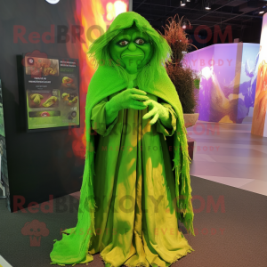 Lime Green Witch mascot costume character dressed with a Cover-up and Wraps