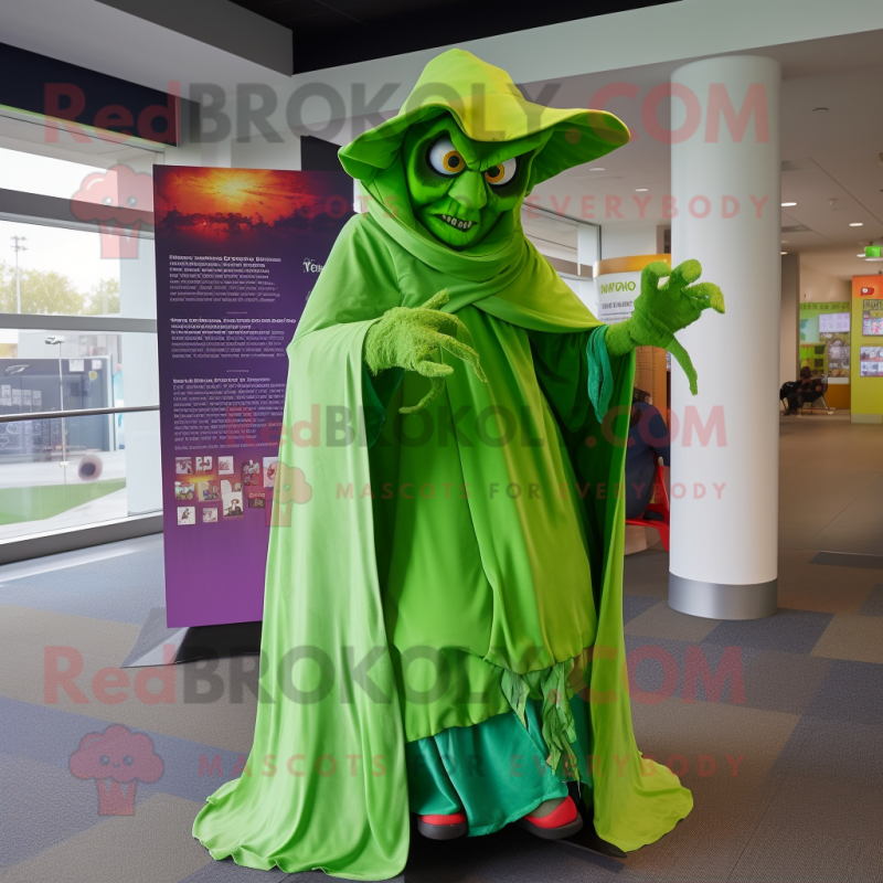 Lime Green Witch mascot costume character dressed with a Cover-up and Wraps