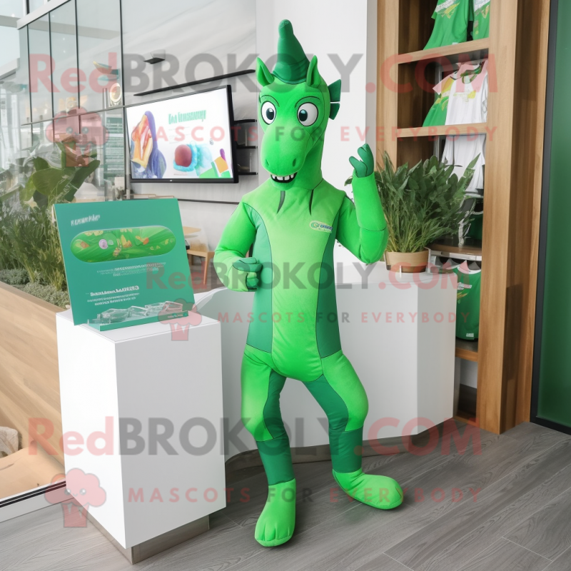 Green Horse mascot costume character dressed with a Swimwear and Keychains Green Horse mascot costume character dressed with a Swimwear and Keychains