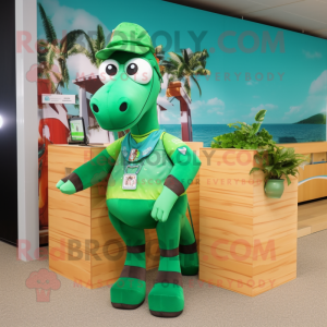Green Horse mascot costume character dressed with a Swimwear and Keychains