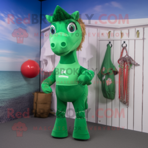 Green Horse mascot costume character dressed with a Swimwear and Keychains