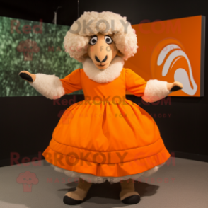 Orange Merino Sheep mascot costume character dressed with a Circle Skirt and Gloves