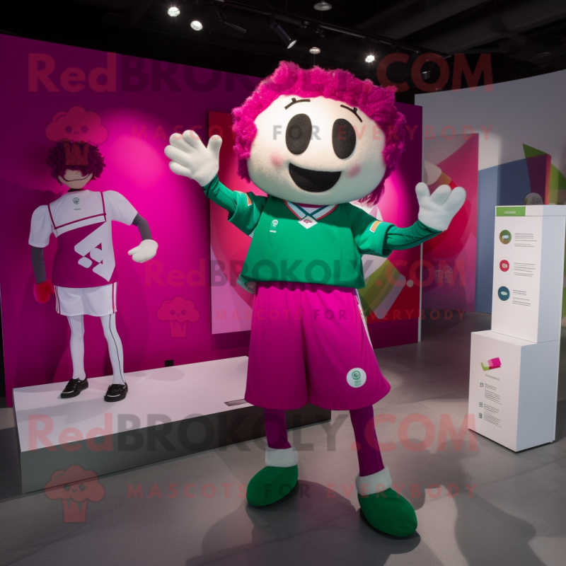 Magenta Irish Flag mascot costume character dressed with a Playsuit and Brooches Magenta Irish Flag mascot costume character dressed with a Playsuit and Brooches