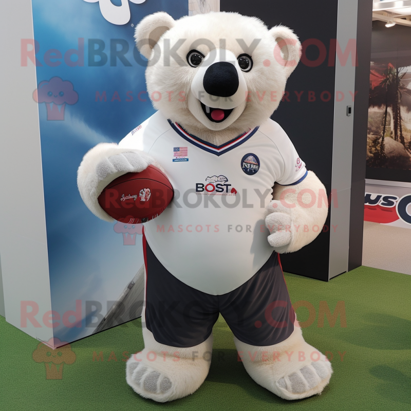 White Sloth Bear mascot costume character dressed with a Rugby Shirt and Keychains White Sloth Bear mascot costume character dressed with a Rugby Shirt and Keychains