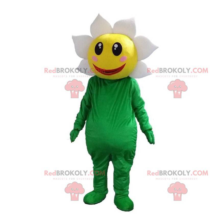 Costume da fiore verde, giallo e bianco molto sorridente -