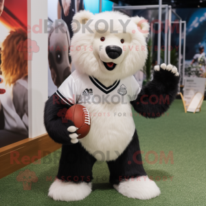 White Sloth Bear mascot costume character dressed with a Rugby Shirt and Keychains