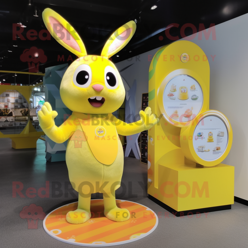 Lemon Yellow Rabbit mascot costume character dressed with a Tank Top and Coin purses