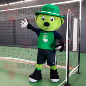Forest Green Volleyball Net mascot costume character dressed with a T-Shirt and Berets