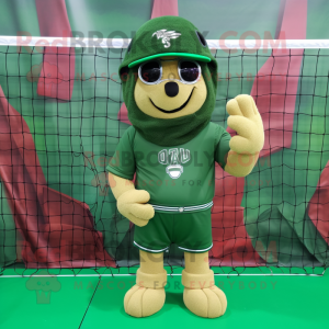 Forest Green Volleyball Net mascot costume character dressed with a T-Shirt and Berets