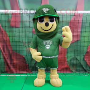 Forest Green Volleyball Net mascot costume character dressed with a T-Shirt and Berets