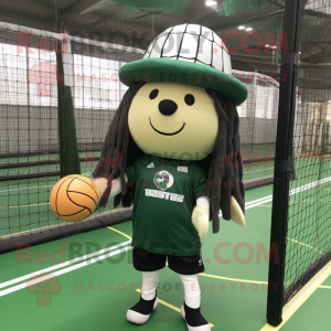 Forest Green Volleyball Net mascot costume character dressed with a T-Shirt and Berets