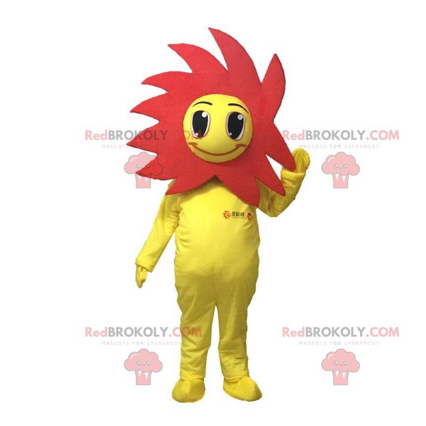Mascotte de fleur jaune et rouge, déguisement fleuri - Mascotte de fleur jaune et rouge, déguisement fleuri -