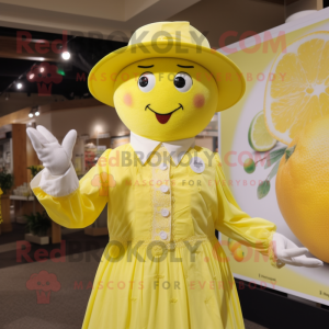 nan Lemon mascot costume character dressed with a Blouse and Hat pins