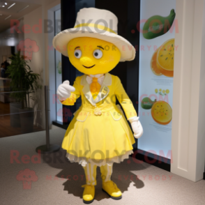 nan Lemon mascot costume character dressed with a Blouse and Hat pins