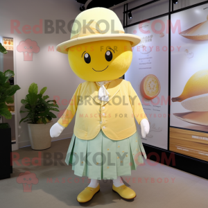 nan Lemon mascot costume character dressed with a Blouse and Hat pins