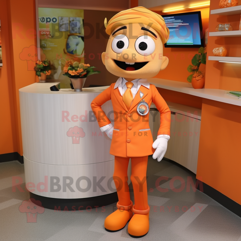 Orange Doctor mascot costume character dressed with a Pencil Skirt and Cufflinks