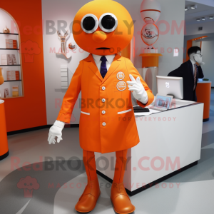 Orange Doctor mascot costume character dressed with a Pencil Skirt and Cufflinks