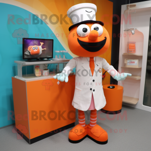 Orange Doctor mascot costume character dressed with a Pencil Skirt and Cufflinks