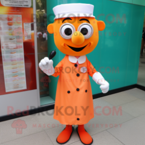 Orange Doctor mascot costume character dressed with a Pencil Skirt and Cufflinks