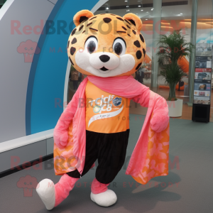 Peach Leopard mascot costume character dressed with a Joggers and Scarves