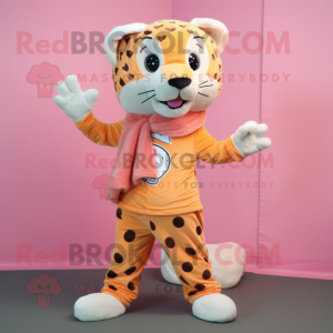 Peach Leopard mascot costume character dressed with a Joggers and Scarves