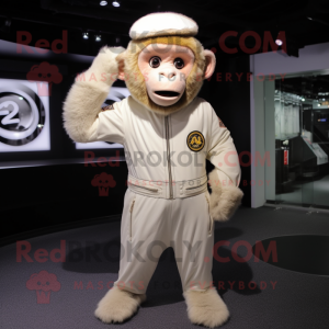 Cream Monkey mascot costume character dressed with a Jumpsuit and Earrings