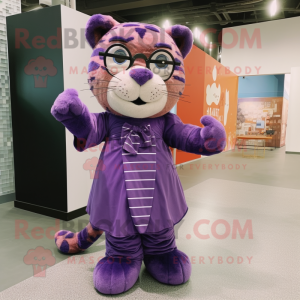 Purple Tiger maskot kostym...