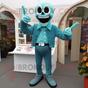 Teal Graveyard mascot costume character dressed with a Trousers and Foot pads