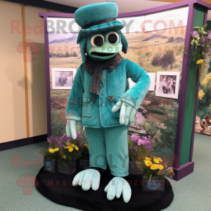 Teal Graveyard mascot costume character dressed with a Trousers and Foot pads