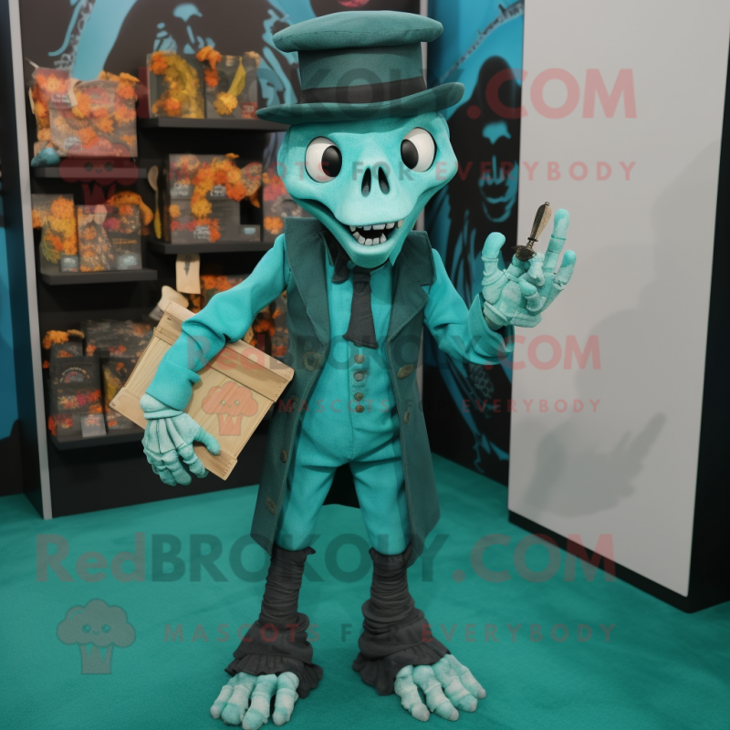 Teal Graveyard mascot costume character dressed with a Trousers and Foot pads