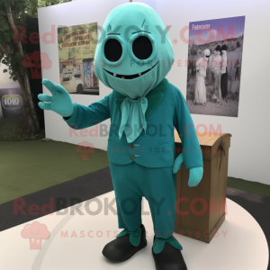 Teal Graveyard mascot costume character dressed with a Trousers and Foot pads