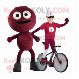 Maroon Unicyclist mascot costume character dressed with a Capri Pants and Mittens