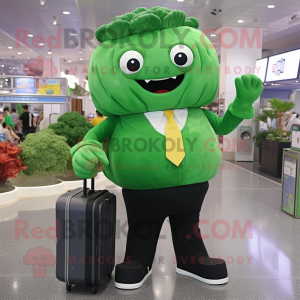 Forest Green Broccoli mascot costume character dressed with a Button-Up Shirt and Briefcases