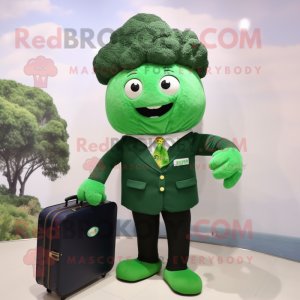 Forest Green Broccoli mascot costume character dressed with a Button-Up Shirt and Briefcases