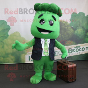 Forest Green Broccoli mascot costume character dressed with a Button-Up Shirt and Briefcases