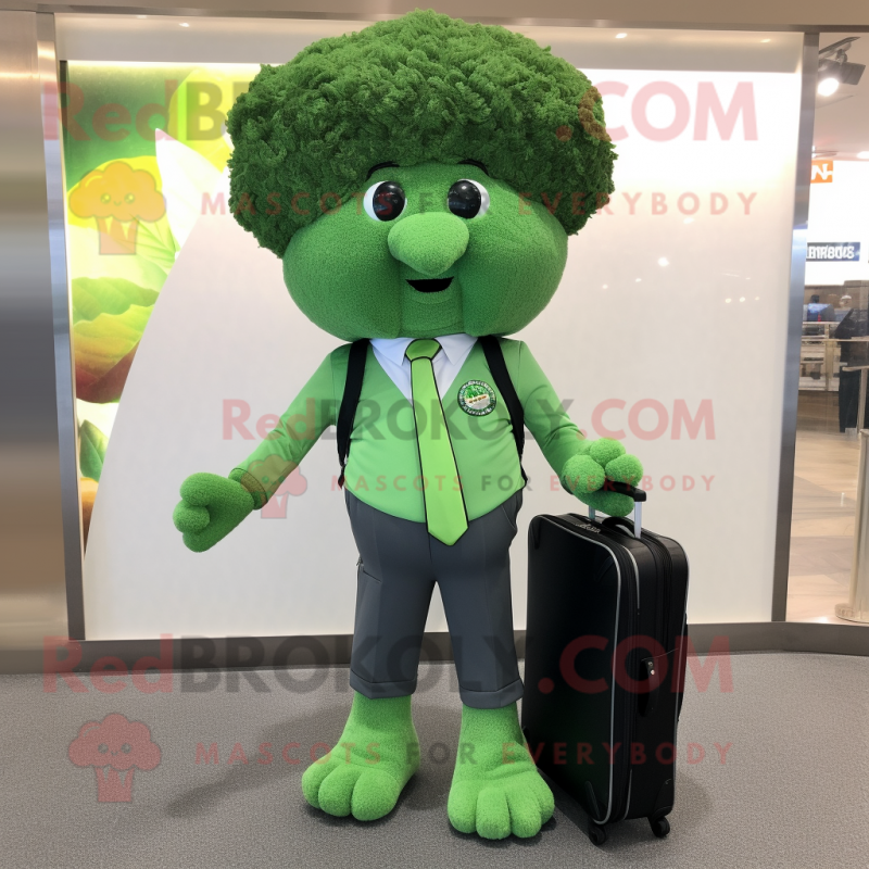 Forest Green Broccoli mascot costume character dressed with a Button-Up Shirt and Briefcases Forest Green Broccoli mascot costume character dressed with a Button-Up Shirt and Briefcases