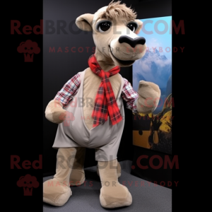 Gray Camel mascot costume character dressed with a Flannel Shirt and Bow ties