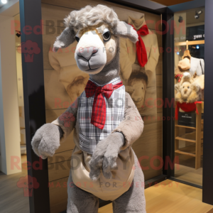 Gray Camel mascot costume character dressed with a Flannel Shirt and Bow ties