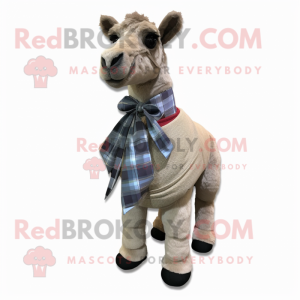 Gray Camel mascot costume character dressed with a Flannel Shirt and Bow ties